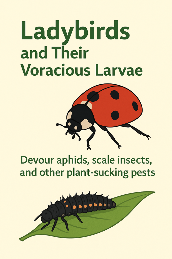 Picture of a ladybird and its larvae