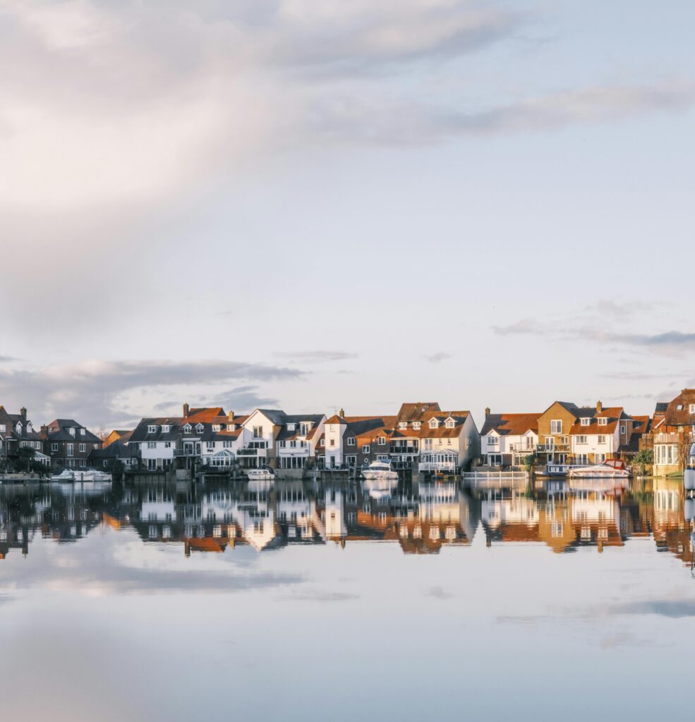 Charming houses reflecting Abingdon, England.